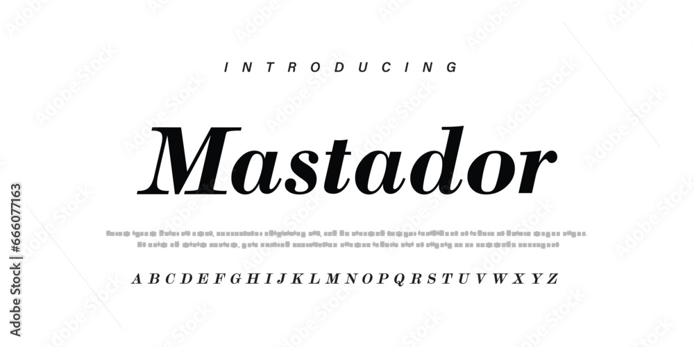 MASTADOR Modern elegant alphabet font. Minimal technology typography, Creative urban sport fashion futuristic font and with numbers. vector illustration