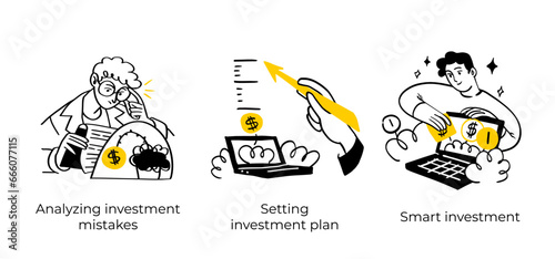 Business Concept illustrations. Scenes with men and women taking part in business activities. Vector illustration