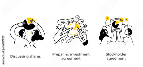 Business Concept illustrations. Scenes with men and women taking part in business activities. Vector illustration