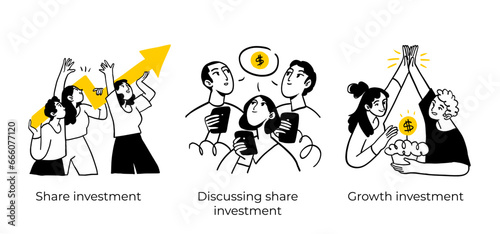 Business Concept illustrations. Scenes with men and women taking part in business activities. Vector illustration