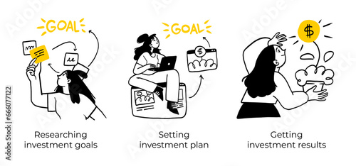 Business Concept illustrations. Scenes with men and women taking part in business activities. Vector illustration
