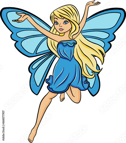 Fairytale Fairy with Wings. Vector Illustration of Magic Cartoon Forest Character