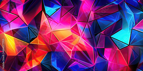 Neon-colored crystal shapes background