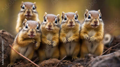 Group of funny chipmunks in the wild © Venka