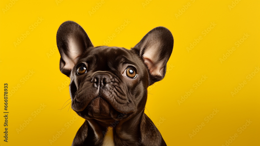 French bulldog puppy on a yellow background