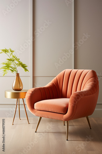 Tableau sur toile Modern armchair in the color of the year apricot crash in the interior