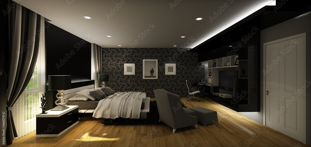 3d render illustration teenage boy bedroom The design came out to look cool in black tones. Can attach the picture to the wall by attaching the wallpaper as a background 3d render illustration teenage boy bedroom The design came out to look cool in black tones. Can attach the picture to the wall by attaching the wallpaper as a background