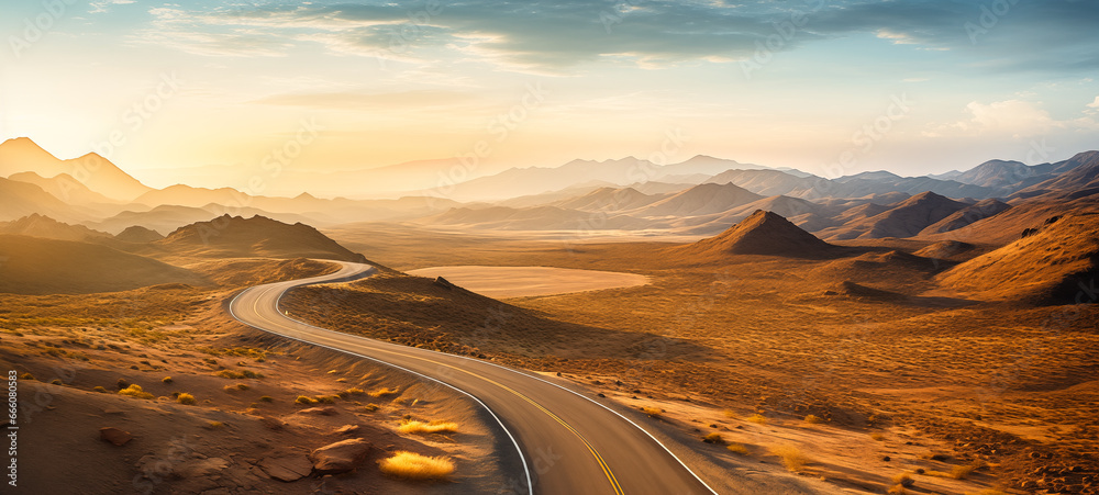 Fototapeta premium Winding desert road in a spectacular environment.