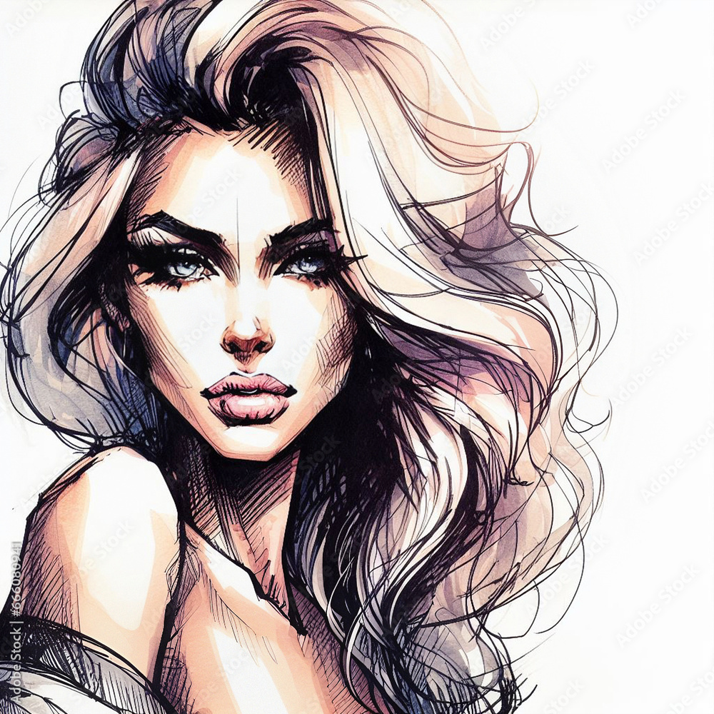 watercolor sketch of a woman