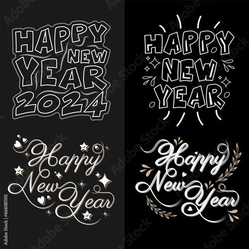 Happy new year typography lettering design. Vector illustration, handwritten calligraphic lettering composition of Happy New Year 2024 for t shirt or others.