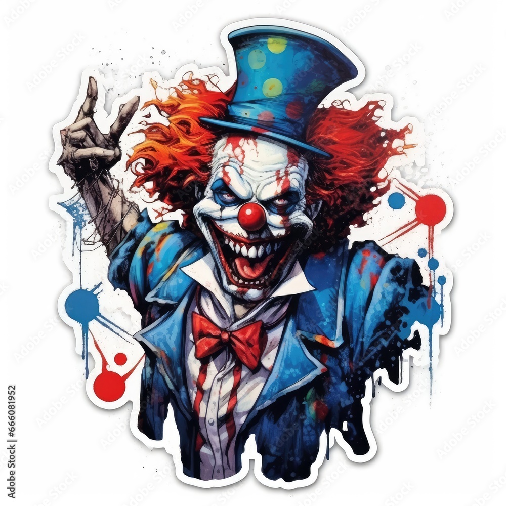 crazy clown tattoo sticker illustration Halloween scary creepy horror crazy devil