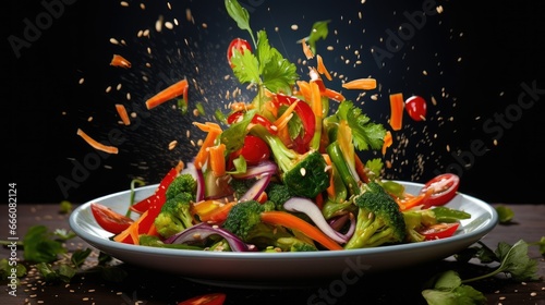  a salad with broccoli, carrots, onions and peppers. generative ai