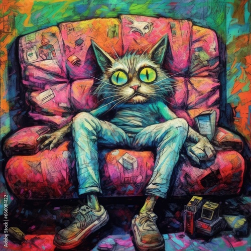 crazy cat kitty furious mad portrait expressive illustration artwork oil painted sketch tattoo