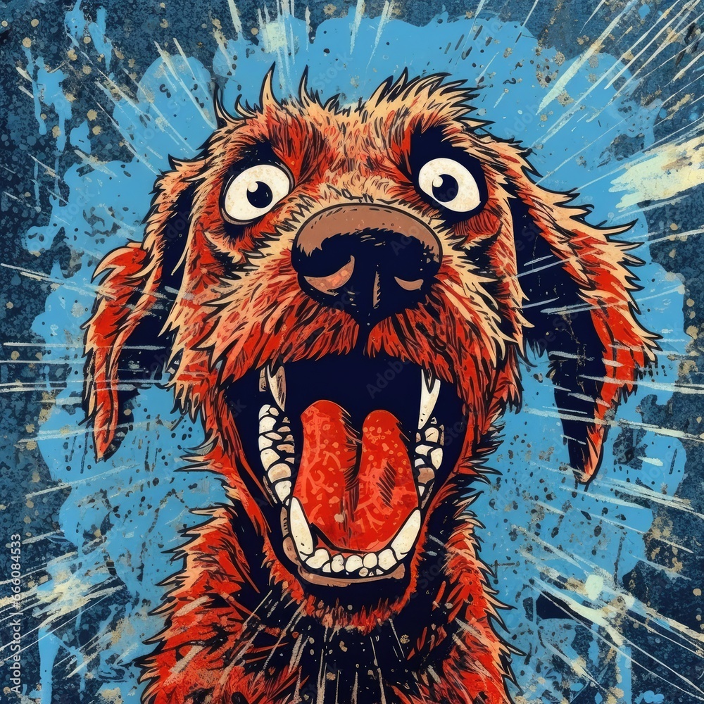 crazy barking dog furious mad portrait expressive illustration artwork oil painted sketch tattoo - obrazy, fototapety, plakaty 
