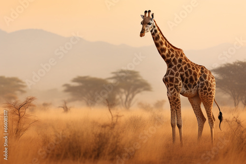 Giraf wildlife animal in africa with savanna background