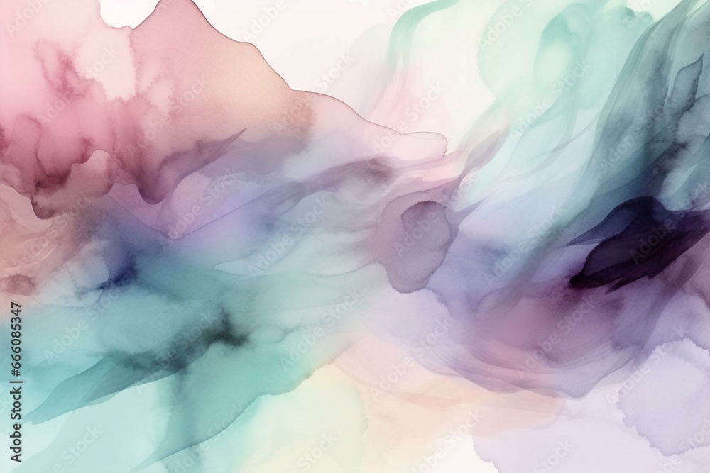 Watercolor abstract painting in soft pastel colors. Calming composition for posters, wall art, banners, cards, book covers, or packaging. Modern brush strokes. Generative AI