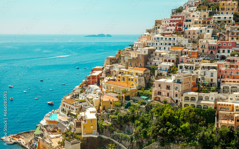 Panorama of Positano town on Amalfi Coast in Italy
