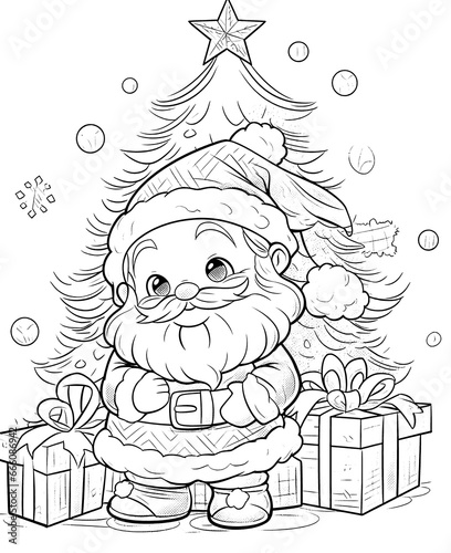 Coloring book for children, Santa Claus with gifts.