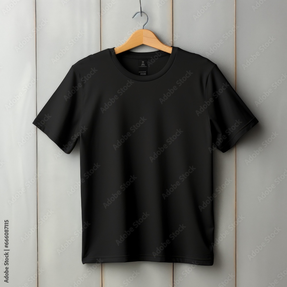 Black t-shirts with copy space hanger Generative Ai Black t-shirts with copy space hanger Generative Ai