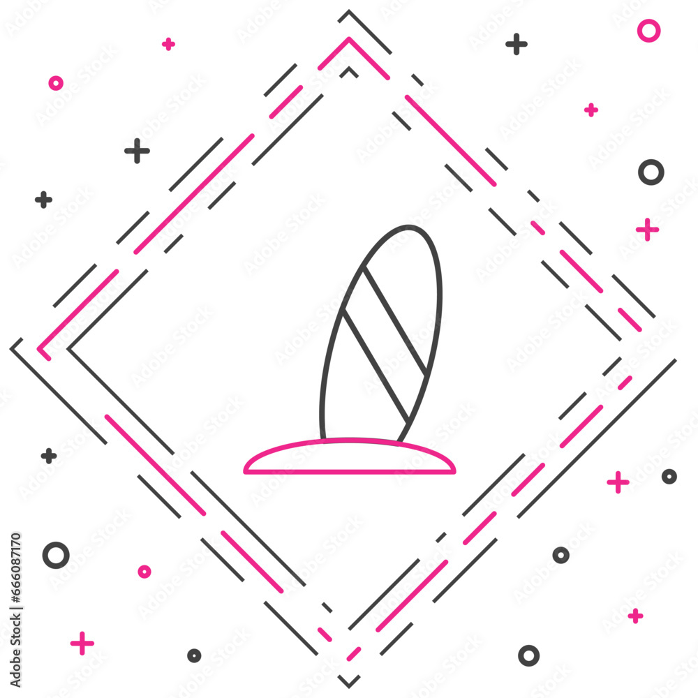 Line Surfboard icon isolated on white background. Surfing board. Extreme sport. Sport equipment. Colorful outline concept. Vector Line Surfboard icon isolated on white background. Surfing board. Extreme sport. Sport equipment. Colorful outline concept. Vector