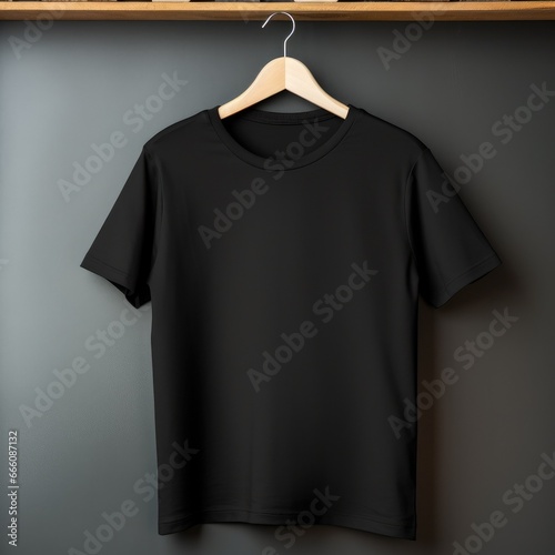 Black t-shirts with copy space hanger Generative Ai