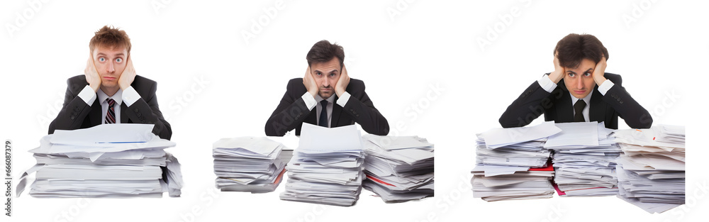 Businessman stressed by a lot of work, png background, white background, Generative Ai Businessman stressed by a lot of work, png background, white background, Generative Ai