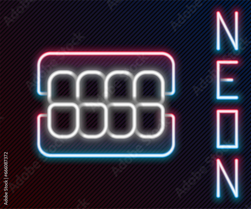 Glowing neon line False jaw icon isolated on black background. Dental jaw or dentures, false teeth with incisors. Colorful outline concept. Vector
