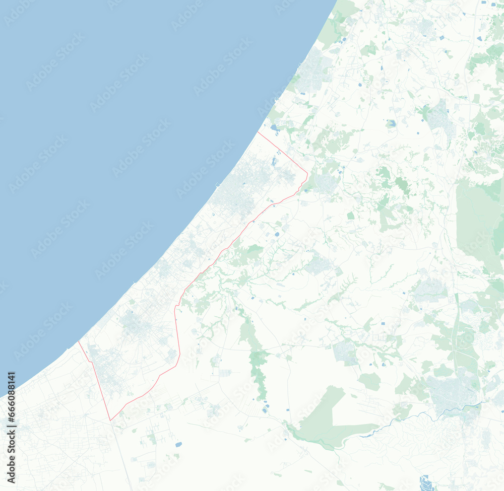 Map of Gaza strip, Israel, map and borders, reliefs and lakes. Streets