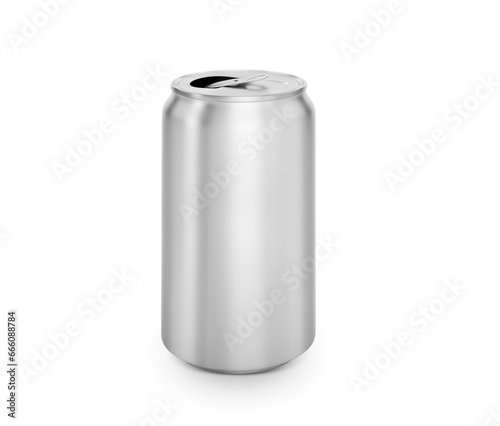 Open can of beverage isolated on white
