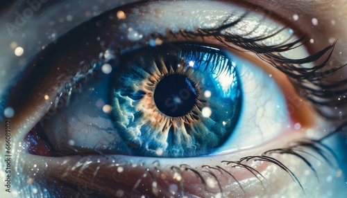 Macro Shot of Human Eye Reflecting Cosmic Expanse