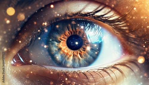 Macro Shot of Human Eye Reflecting Cosmic Expanse