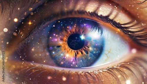 Macro Shot of Human Eye Reflecting Cosmic Expanse
