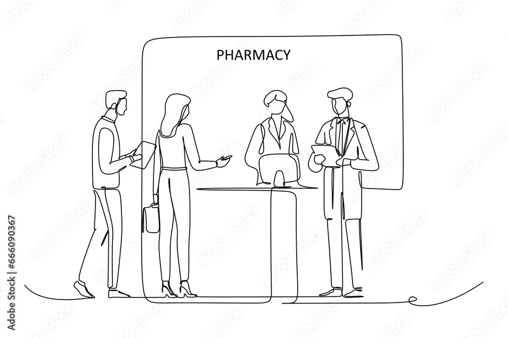 Pharmacists preparing medications in their stores, interacting with customers, vector illustration