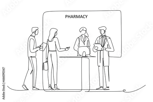 Pharmacists preparing medications in their stores  interacting with customers  vector illustration