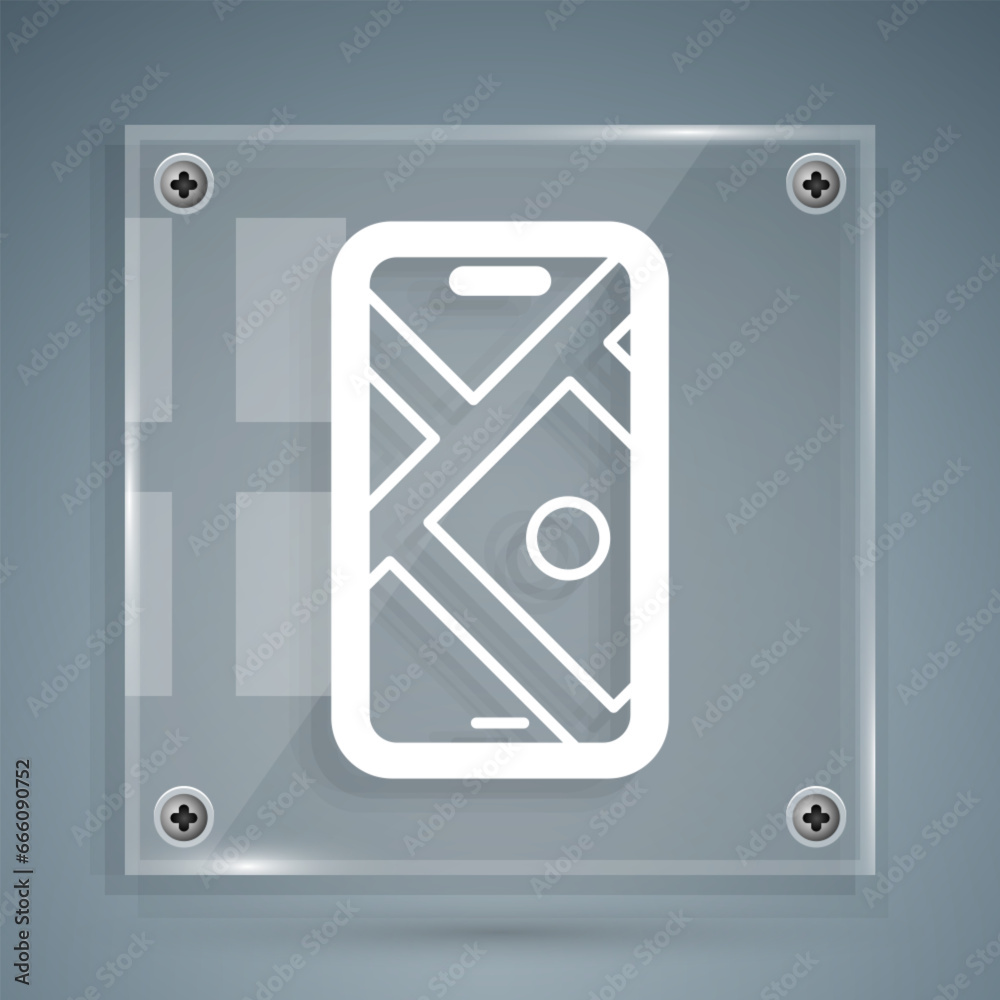 White Infographic of city map navigation icon isolated on grey background. Mobile App Interface concept design. Geolacation concept. Square glass panels. Vector White Infographic of city map navigation icon isolated on grey background. Mobile App Interface concept design. Geolacation concept. Square glass panels. Vector