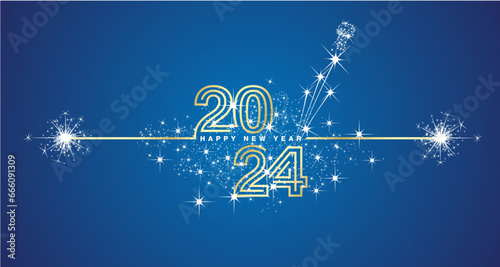 Obraz na płótnie Happy New Year 2024 eve golden triple line design loading sparkle firework champ