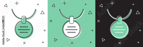 Set Collar with name tag icon isolated on white and green, black background. Simple supplies for domestic animal. Cat and dog care. Pet chains. Vector