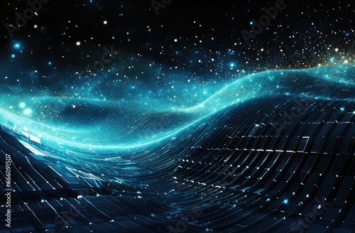 Binary Waves in Space and Motion: Futuristic Concept Art Background

