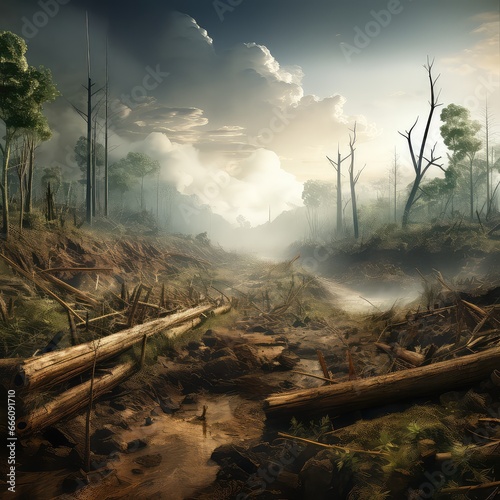 Impactful Deforestation Scene: Trees Vanishing

