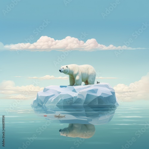 Solitary Sentinel: Illustration of a Polar Bear on a Small Ice Float