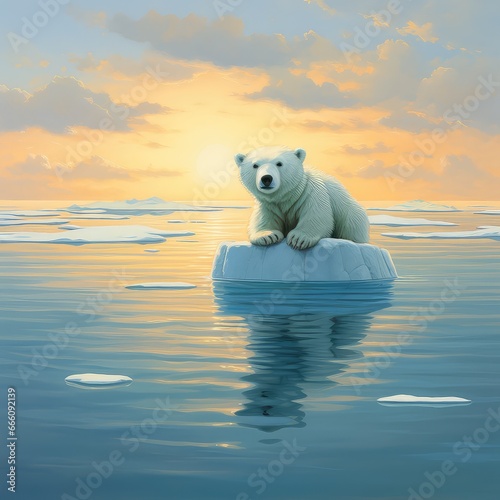 Polar Bear on Small Ice Float in Arctic Waters Illustration

