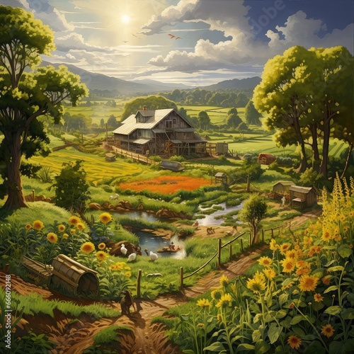 Sustainable Permaculture Farming Scenes Illustration


