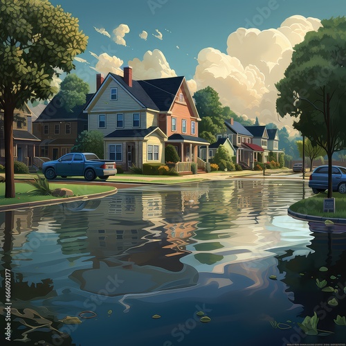 Suburban Neighborhood Facing Severe Flooding

