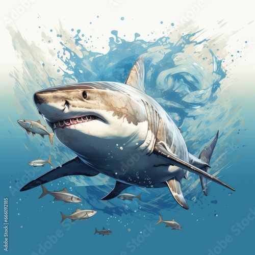 Dynamic Shark Illustration in Natural Ocean Habitat

