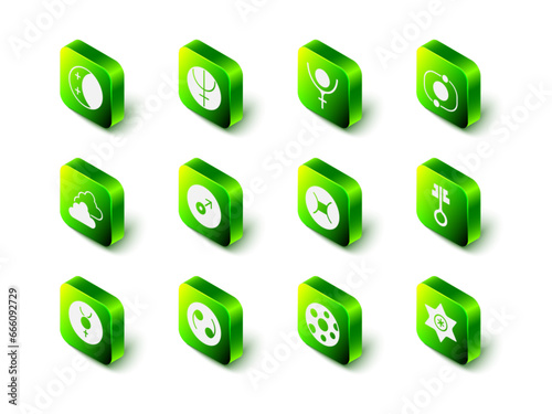 Set Neptune planet, Symbol Pluto, Solar system, Old magic key, Falling star, Gemini zodiac, Full moon and Cancer icon. Vector
