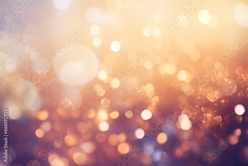 An abstract backdrop filled with bokeh lights, accentuated by gentle vintage-colored blurriness and a touch of glitter. Created with generative AI tools