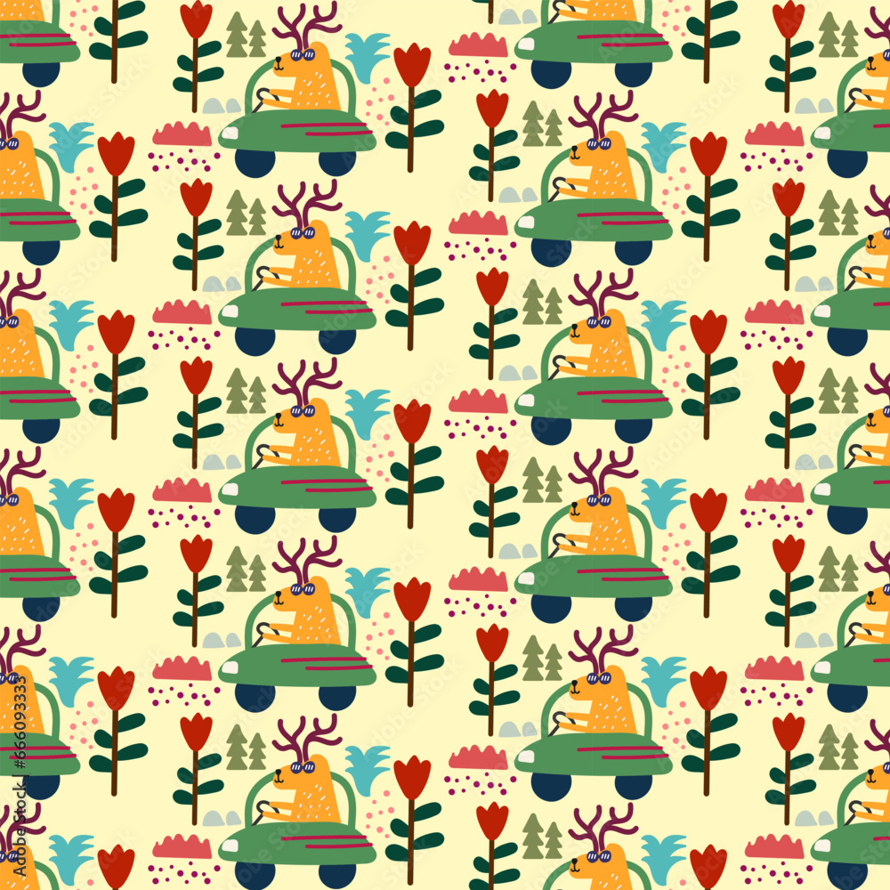 Cute hand drawn animals Seamless pattern. for fabric, print, textile and wallpaper Cute hand drawn animals Seamless pattern. for fabric, print, textile and wallpaper