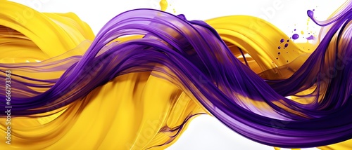 A composition of vivid, fluid shapes in intense shades of yellow and purple. The forms resemble swirling clouds of smoke or splashes of paint, seeming to float in space and create dynamic contrast.