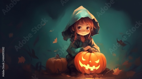 halloween witch with pumpkin