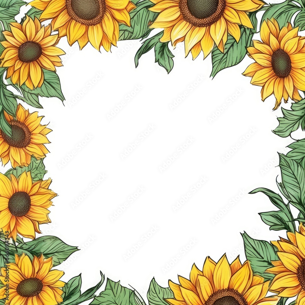 sunflower frame greeting card scrapbooking watercolor gentle illustration border wedding